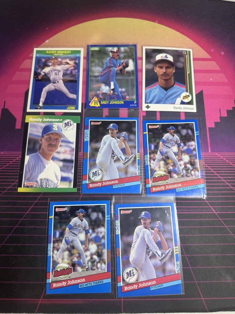 Randy Johnson Mariners/Expos 1990 Baseball Card Lot (9) Score Donruss Leaf RC