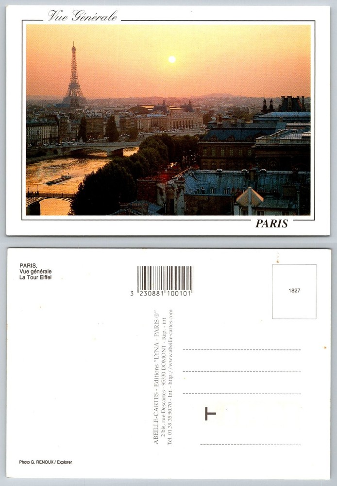 Paris Eiffel Tower Sunset Seine River Cityscape Panoramic Modern Postcard
