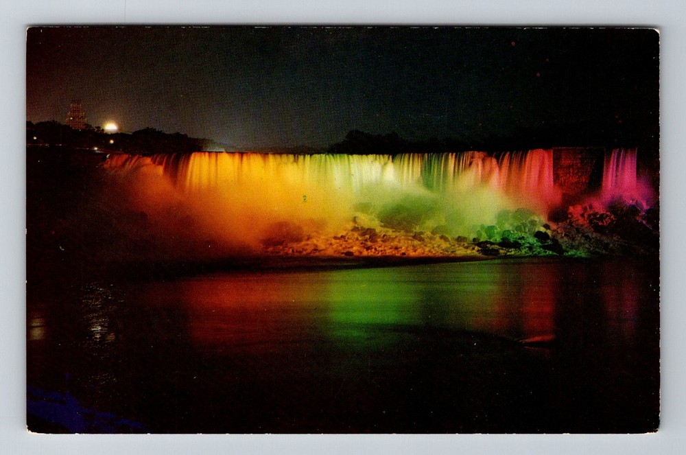 Canada- Niagara Falls Illuminated At Night Souvenir Old Postal Vintage Postcard