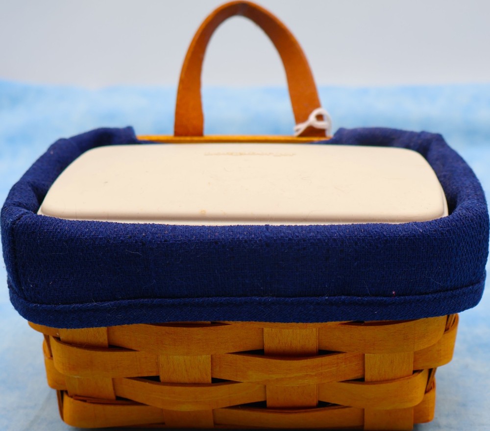 Longaberger 2003 Small Basket w/ Navy Liner Plastic Protector & Lid 7x5
