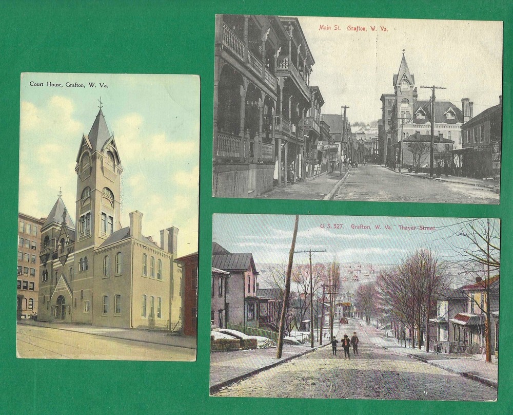 3 Grafton, WV, pc, Taylor County Court House, Main St & Meat Market, Thayer St