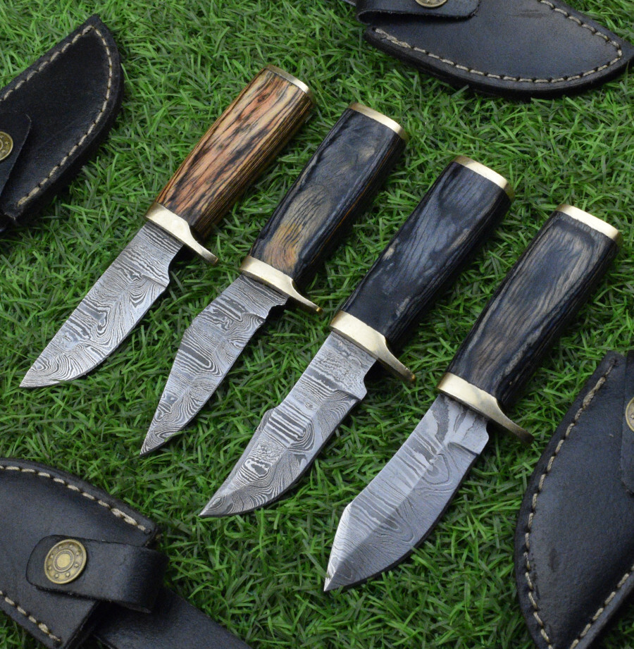 4-Piece Damascus Steel Camping & Hunting Knife Set - Hand Forged Blades - 495