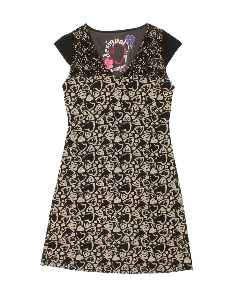 DESIGUAL Womens Abstract Pattern Graphic A-Line Dress UK 12 Medium Black UJ19-image