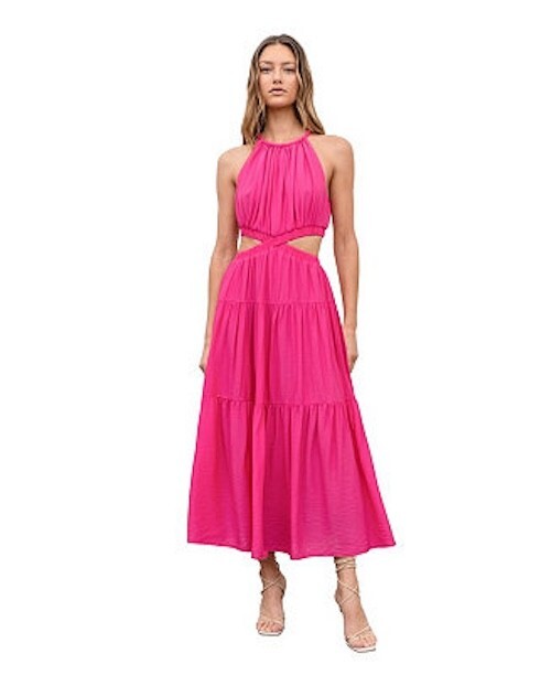 Moon River Women's Pink Halter Neck Cut-Out Midi Dress Size L