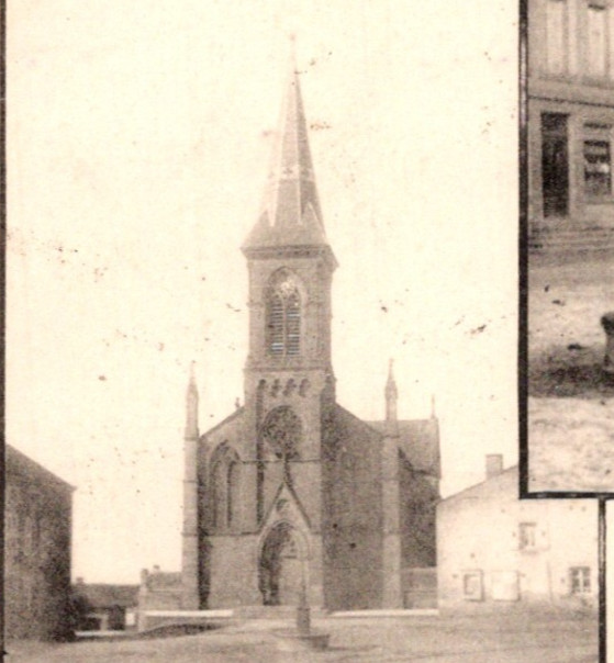 Antique RPPC UDB Church & main Street Audun-le-Roman France c1900