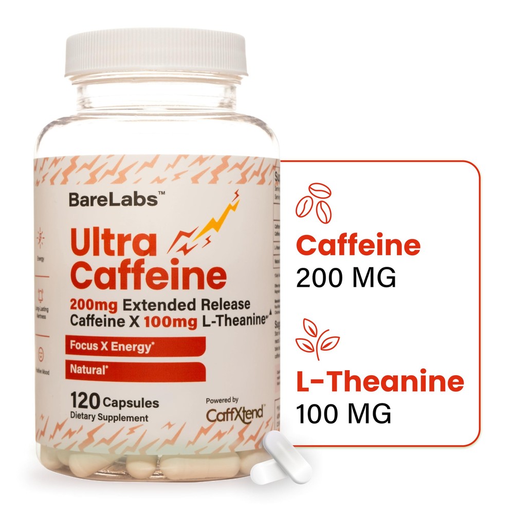 Ultra Caffeine Pills 200mg Extended Release Caffeine + 100mg L-Theanine, 100%...