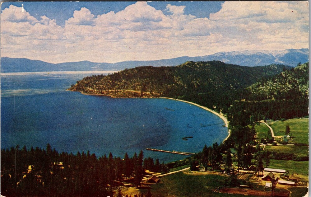 Lake Tahoe CA-California, Glenbrook Bay, Aerial, Vintage Postcard