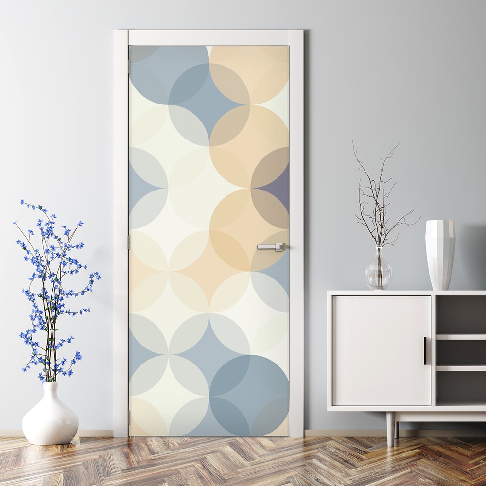 Golden Grey & Blue Bubble-Free Geometry Circles Door Decal Decor