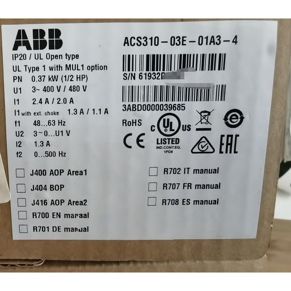 One New Inverter ACS310-03E-01A3-4 3P AC380V~480V 0.37KW Fast Shipping #A6-4