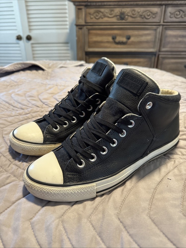 Converse ALL STAR Men's 9  Women's 11 157472C BLACK LEATHER Mid Height EUC