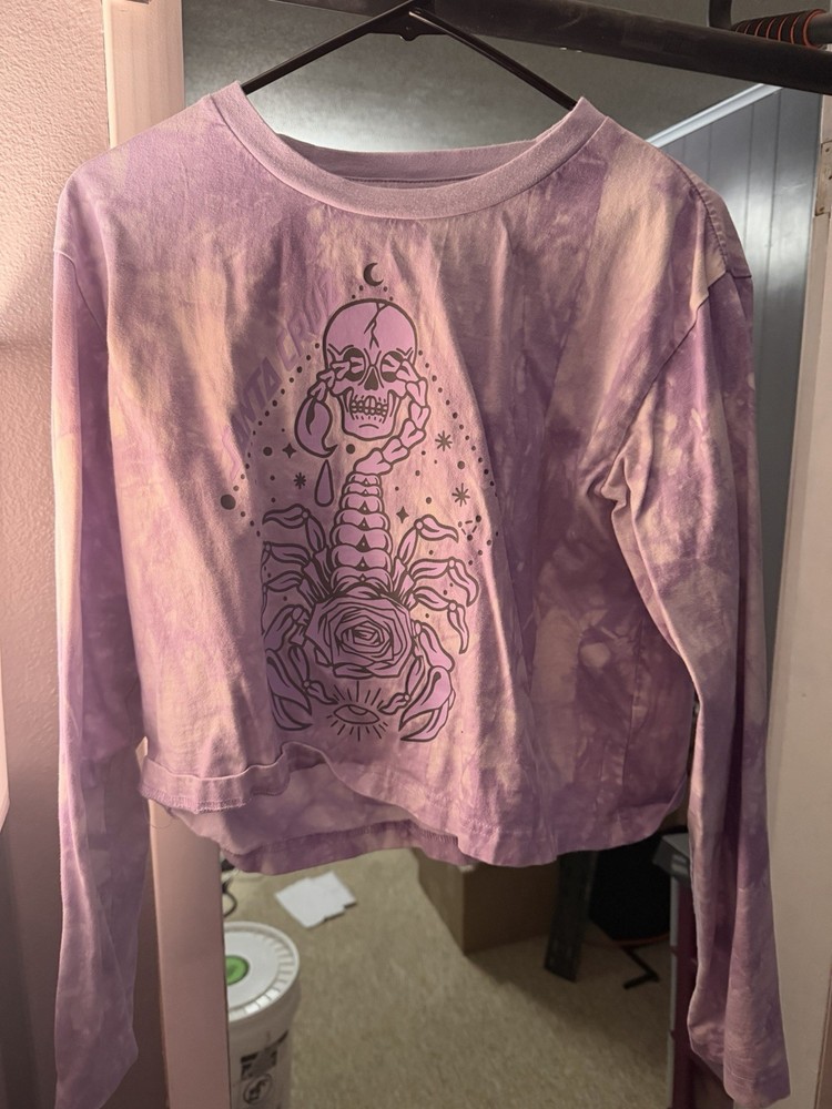 Santa Cruz Scorpio Women's M Purple Tie Dye Long Sleeve Cropped Shirt Beach
