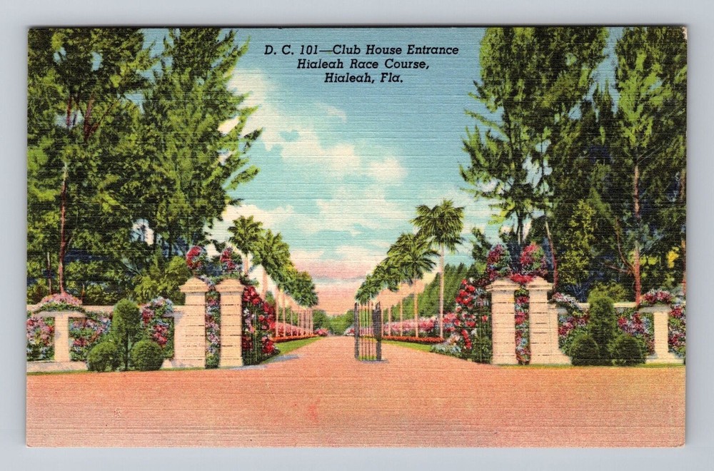 Florida FL Hialeah Club House Entrance Hialeah Race Course Vintage Postcard