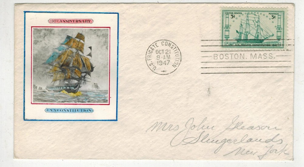 1947 RARE LEGALLEZ PHOTO FDC 951 FRIGATE CONSTITION OLD IRONSIDES DESIGN #2