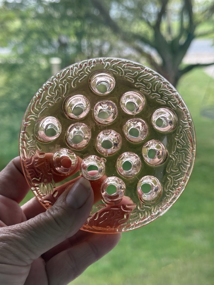 Vintage Pink Glass 16 Hole Flower Frog