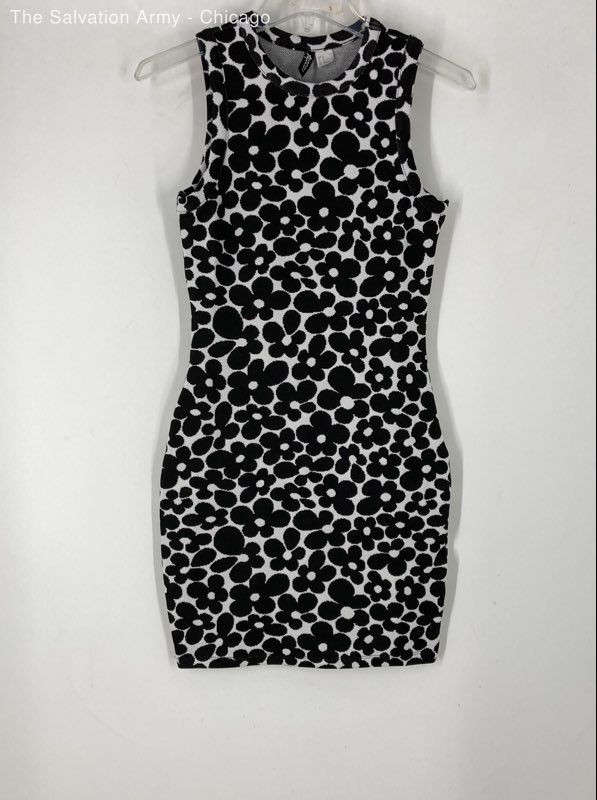Divided By H&M Womens Black White Floral Sleeveless Short Mini Dress Size S