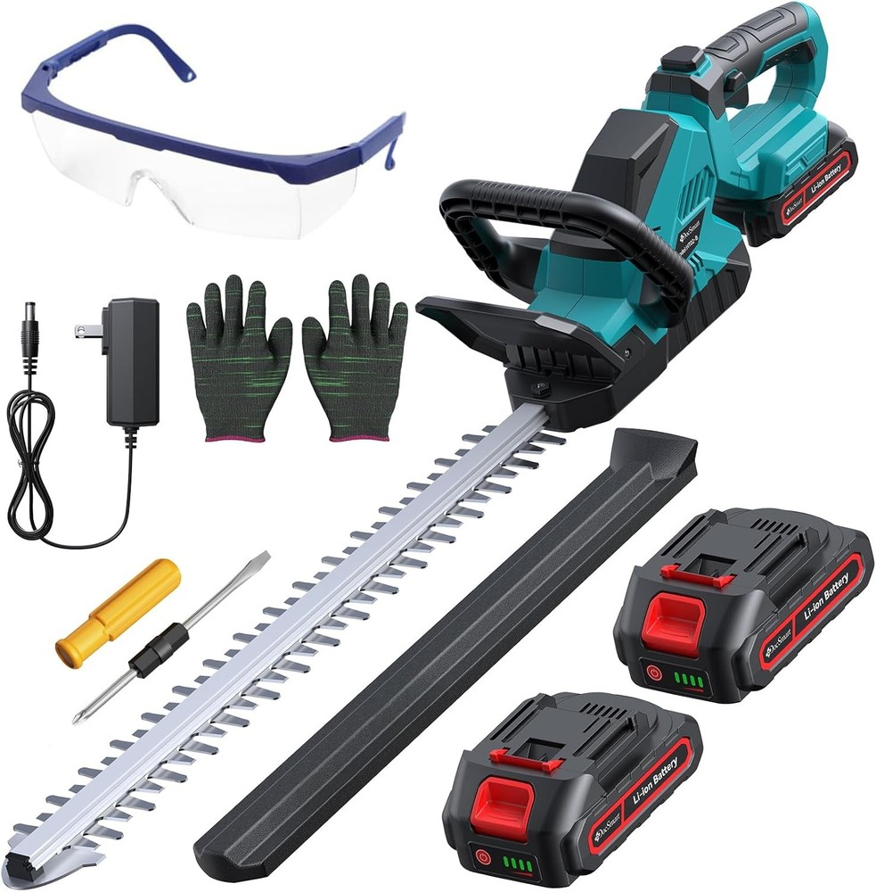 20'' Hedge Trimmer Cordless with Battery, Electric Handheld Bush Clipper Blue