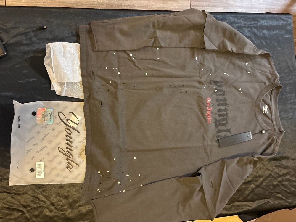 YoungLA Distressed Graphic T-Shirt, Charcoal Gray, Men's Size L - NWT