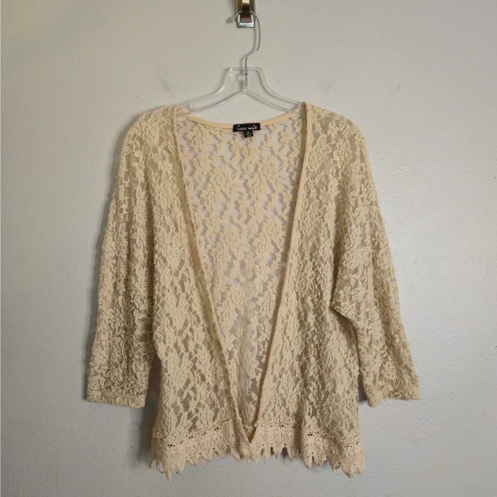 Romantic Fairy Floral Lace Open Front Cardigan Cream M Sheer Y2k Coquette
