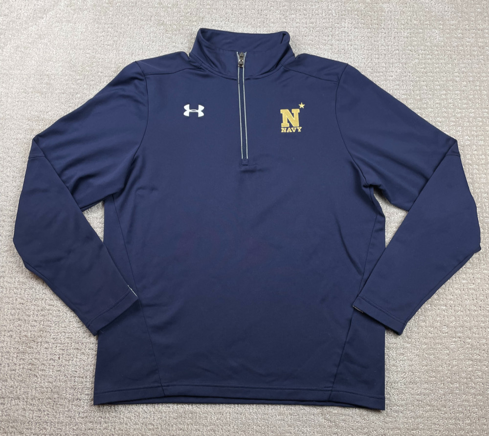 US Navy Under Armour Sweater Mens Small Loose Blue 1/4 Zip Pullover Outdoors