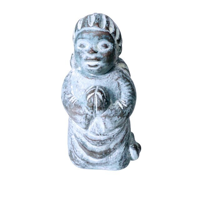 Isabel Bloom Kneeling Angel Figurine 1996 Signed Concrete Sculpture Blue Grey