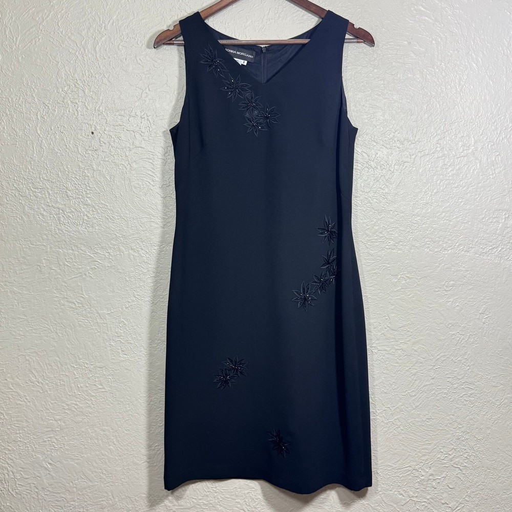 Donna Morgan Beaded Shift Dress 8 Floral Embroidery A-Line Formal Event Luxury