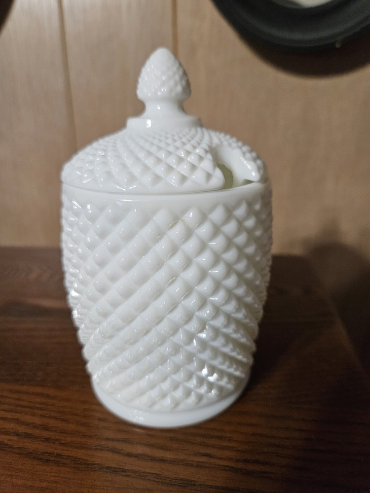 Vintage Westmoreland English Hobnail Milk Glass Honey Jam Jar with Lid Cottage Core Aesthetic