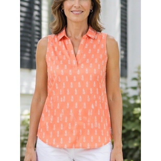 J.Crew Womens Sleeveless Orange Medium Pineapple Top Summer Fruit Casual Coral