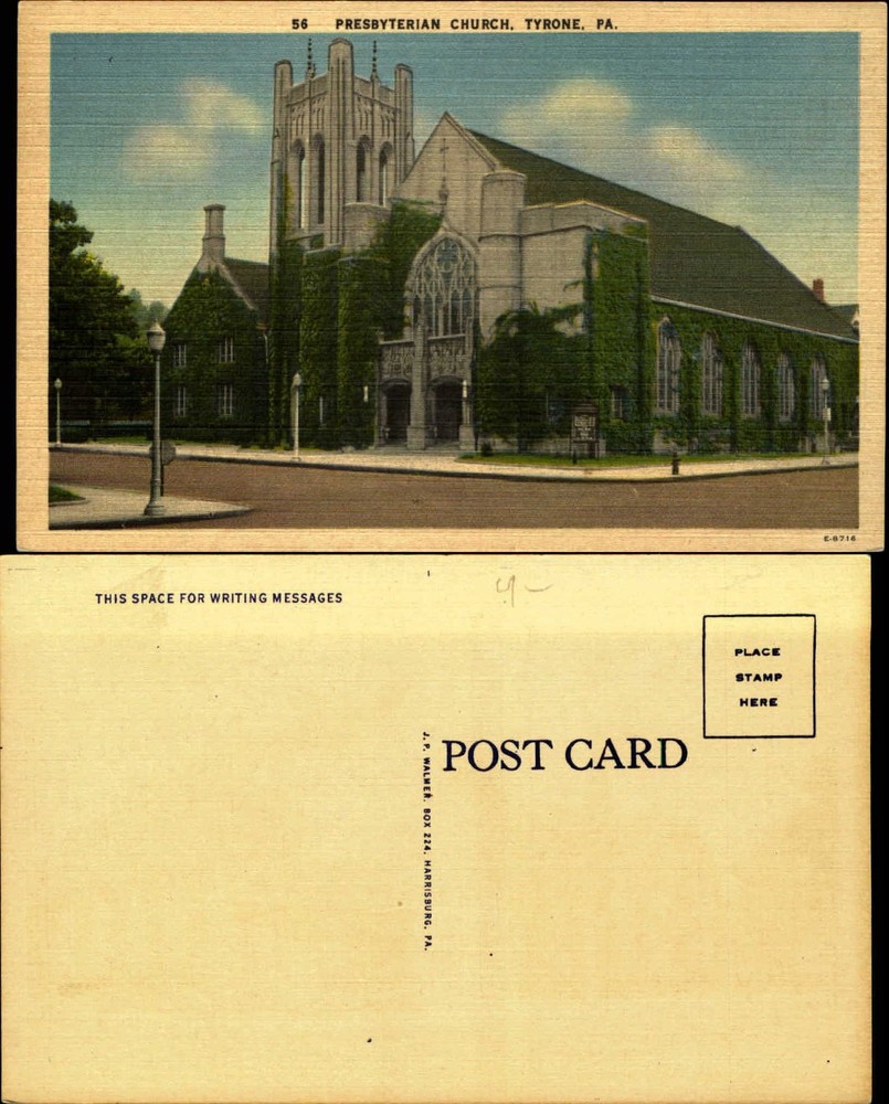 Presbyterian Church Tyrone PA lamppost linen unused