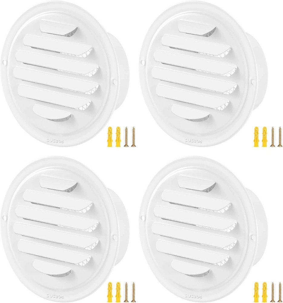 4 Inch Round Soffit Vent Cover Stainless Steel Louvered Air Vent Grille Mesh HVA