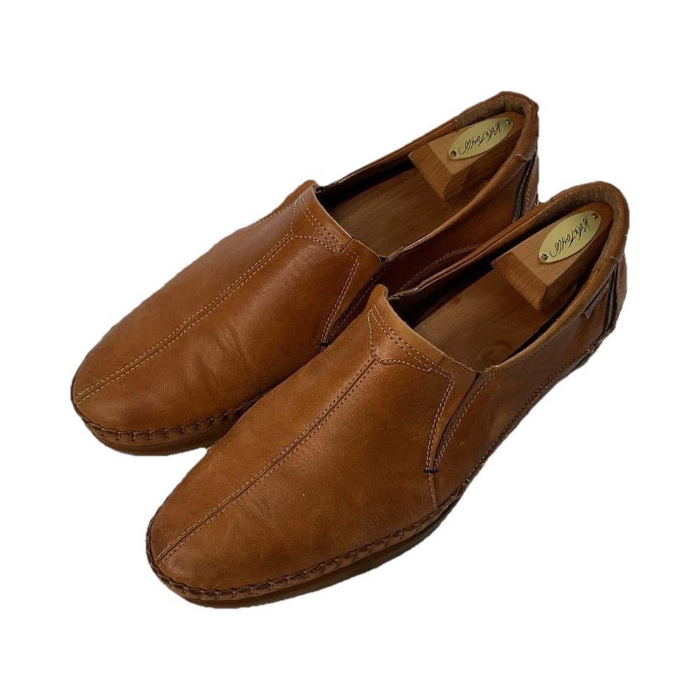 Pikolinos Men’s Slip-On Loafers EU45 Brown Leather Rubber Sole Round Toe