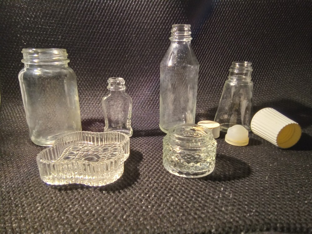 Vintage Glass Bottles, Vials, Small, Lot Of 6, Clear Glass