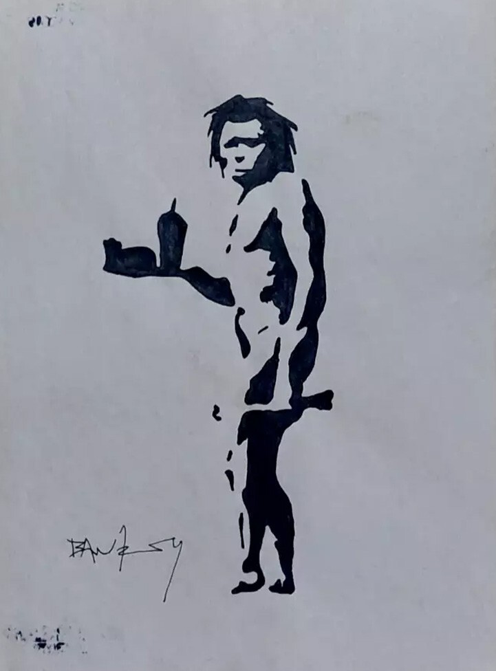 Banksy COA Art Drawing Painting Vintage Handmade Signed Original Paper