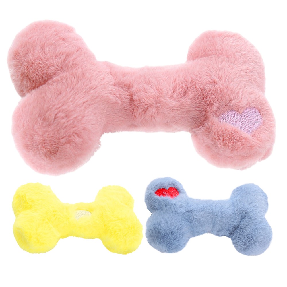 Soft Plush Fluffy Bone Dog Puppy Toy Plush Squeaky Bone Comfort Dog Toy