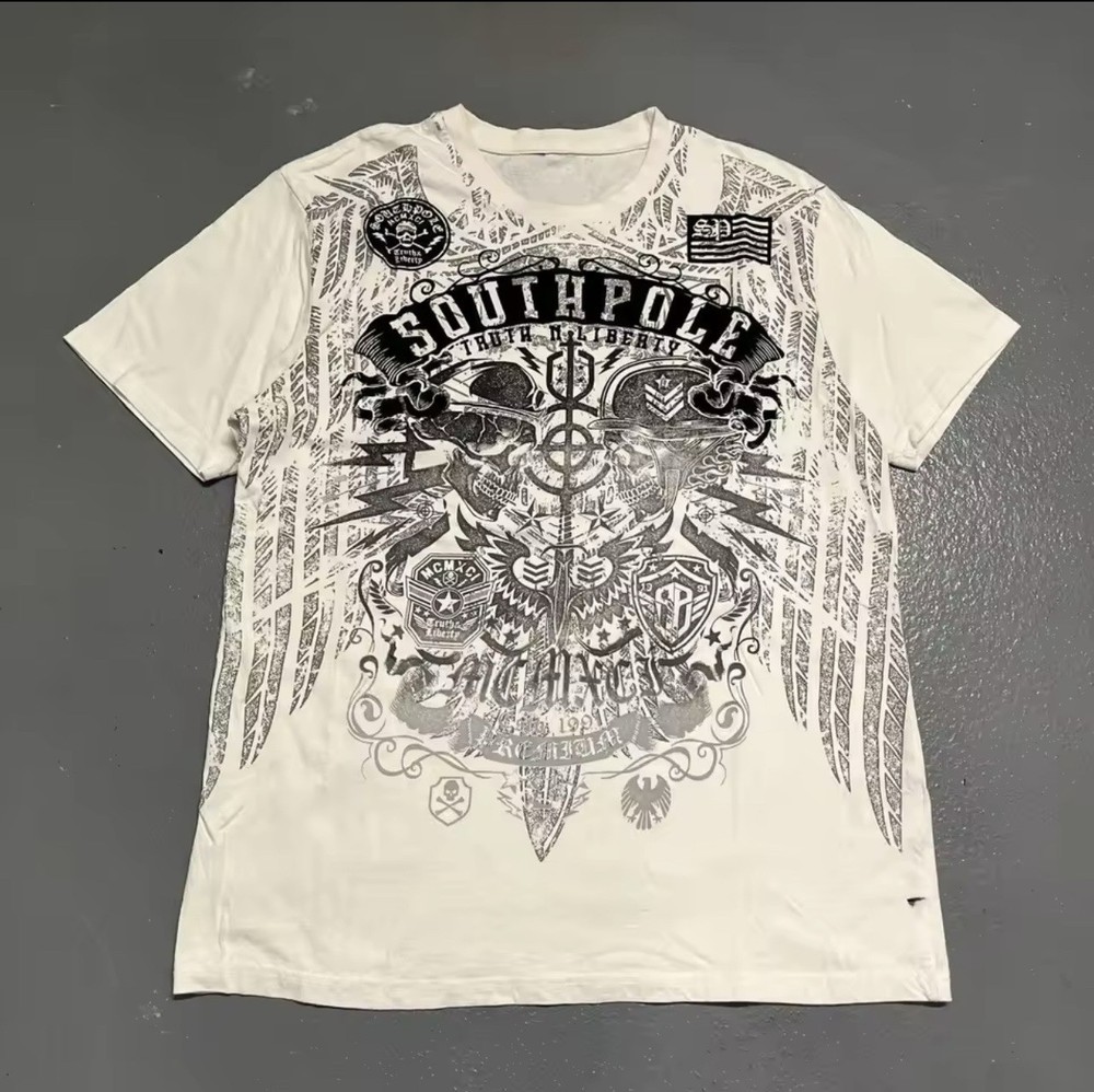 Mens Y2K Gothic Graphic T Shirt Streetwear South pole Wing  Grunge Vinatage Tee