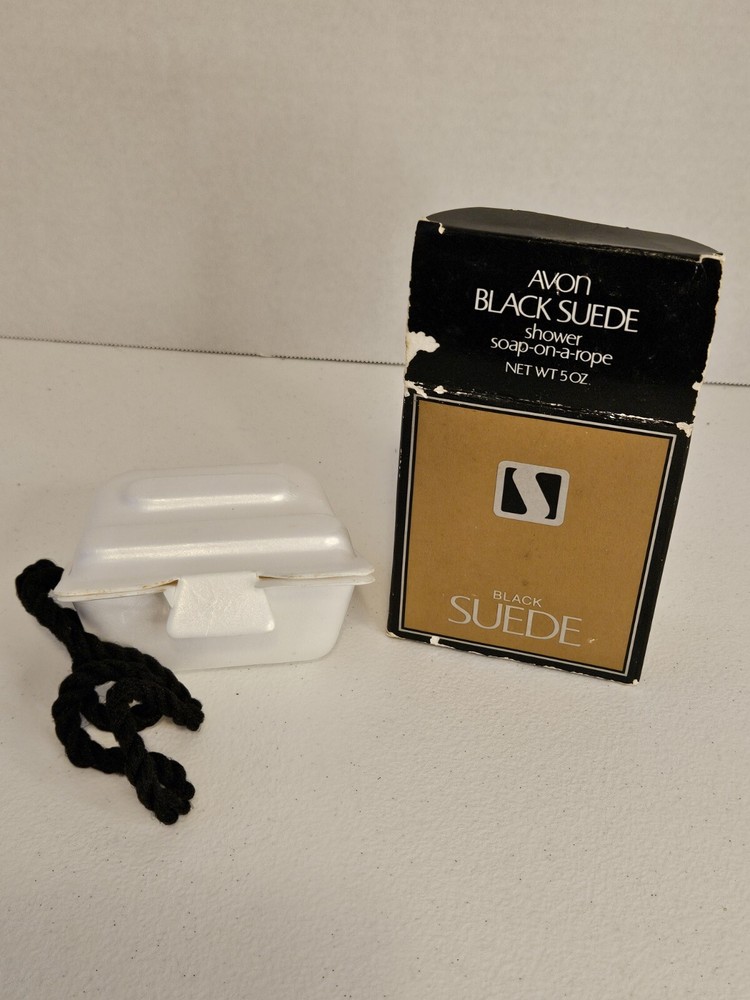Vintage Avon Black Suede Soap On A Rope 5 Oz New In Box