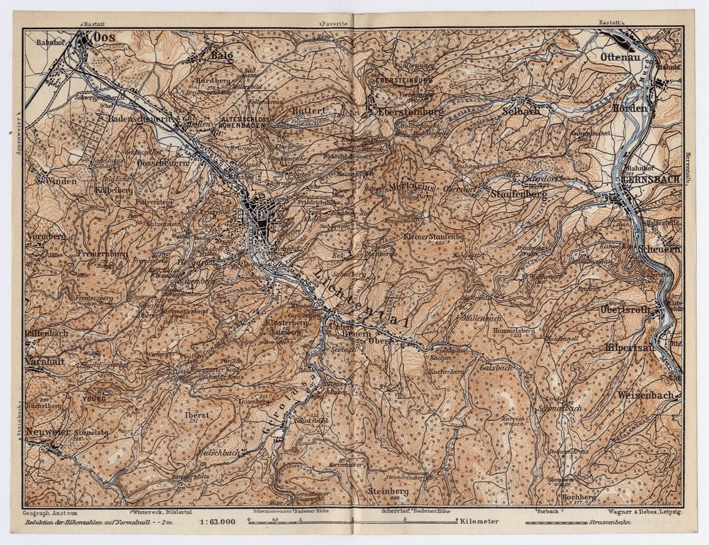 1911 Antique Map Of Vicinity Of Baden-Baden / Baden-Württemberg / Germany
