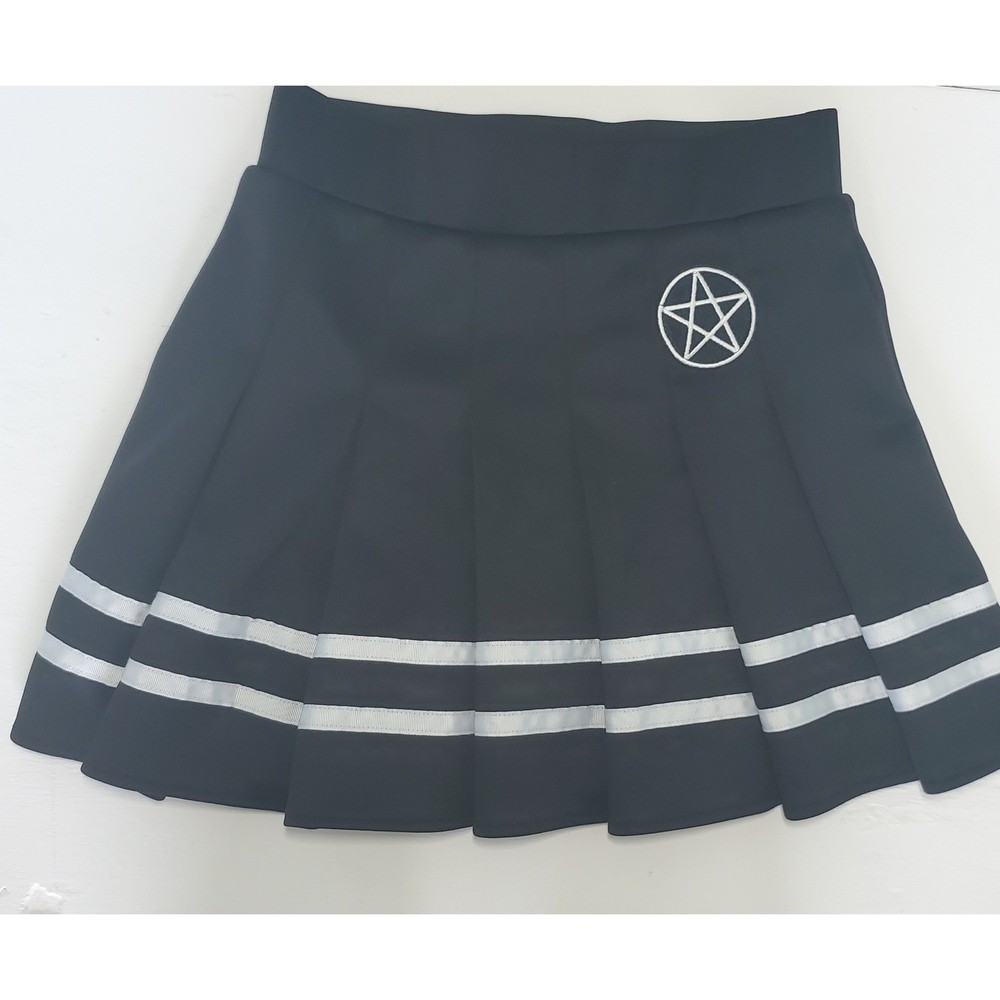 Spencer's BodyRage Black Pleated Skirt Pentagram Stripe Gothic Emo Medium