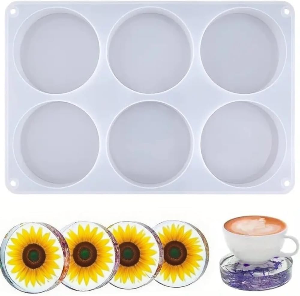 6-Cavity Deep Round Coaster Silicone Molds for Epoxy Resin, 4 Inches Coaster Res