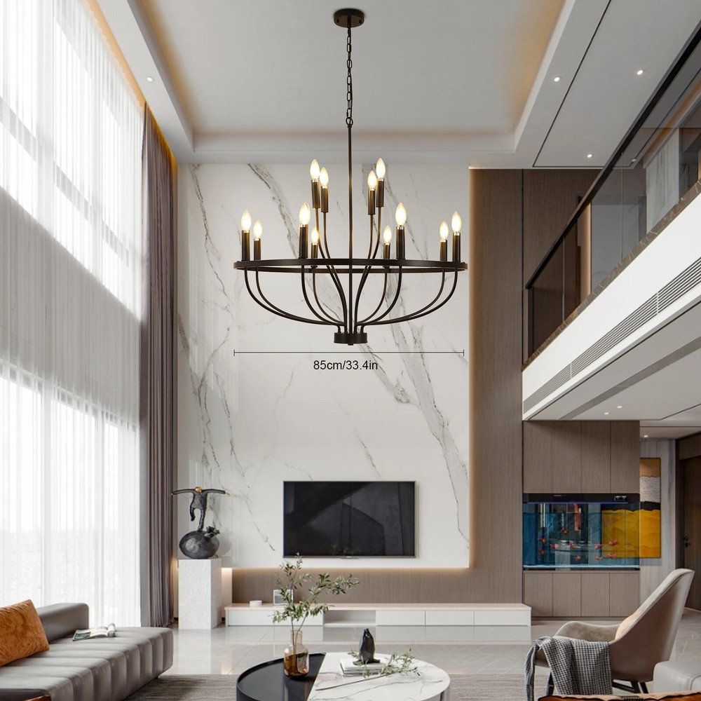 12-Light Black Farmhouse Chandelier Modern Ceiling Pendant Light Fixture