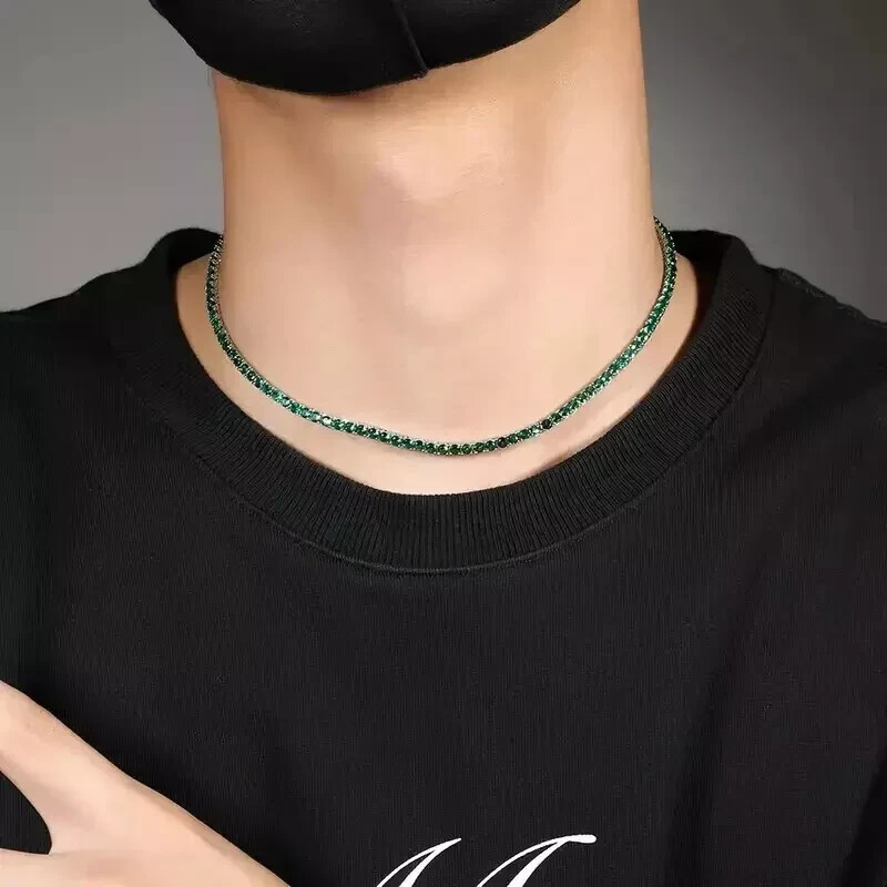 20CT Round Cut Lab Created Green Emerald Tennis Necklace 14K Yellow Gold Plated