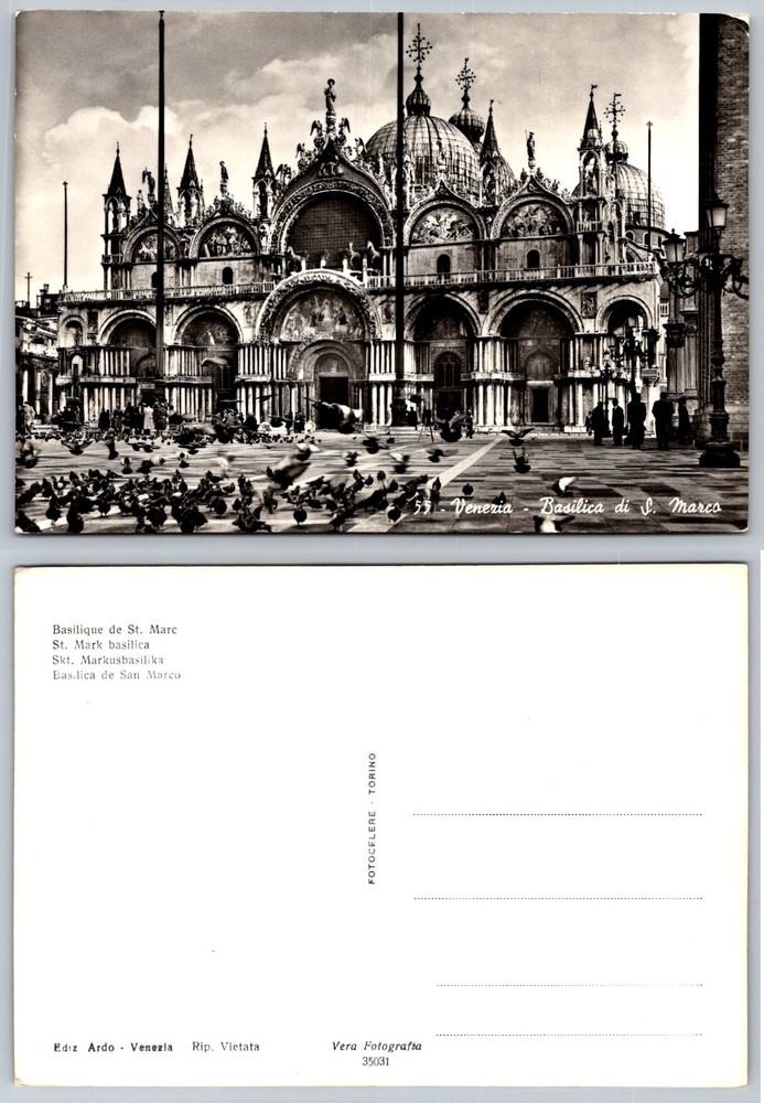 RPPC St. Mark's Basilica Venice Italy Pigeons Piazza San Marco Vintage Postcard