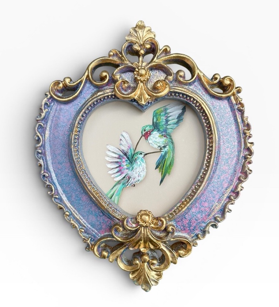 Hummingbird mini watercolor print of original painting • vintage ornate frame