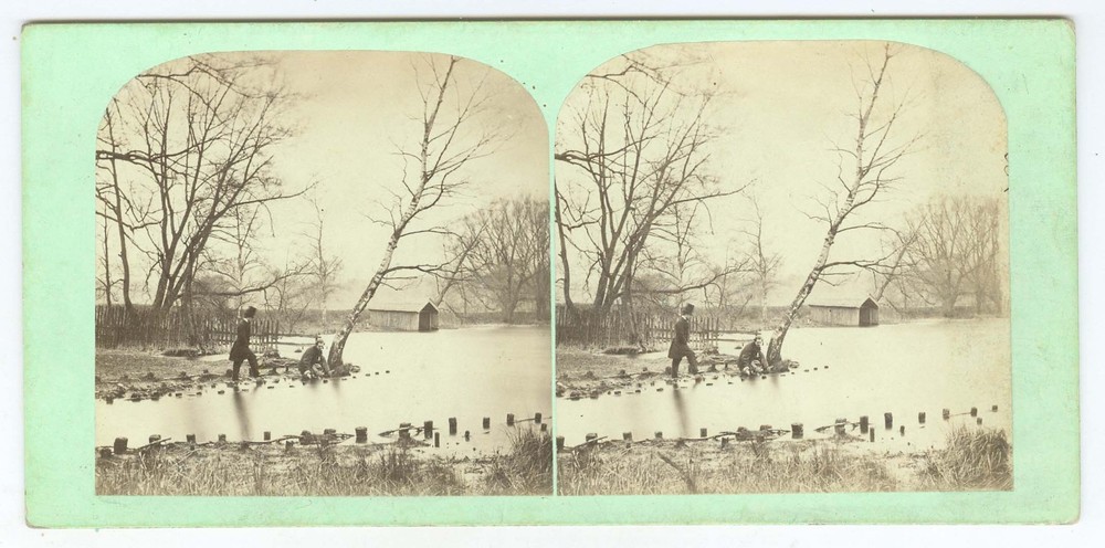 G2993~ ENGLAND – Cheshire Rostherne Mere 1860s Stereoview – Petschler
