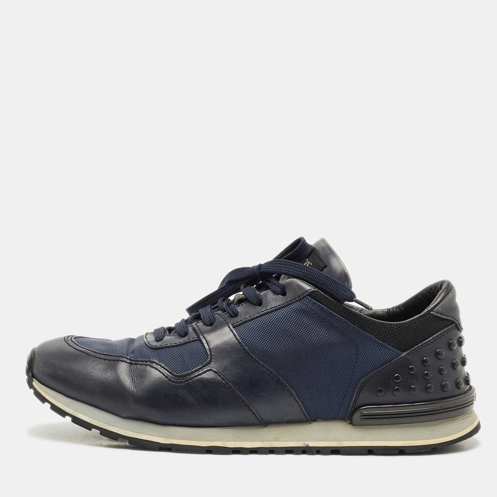 Tods BlackBlue Leather and Neoprene Low Top Sneakers Size 445