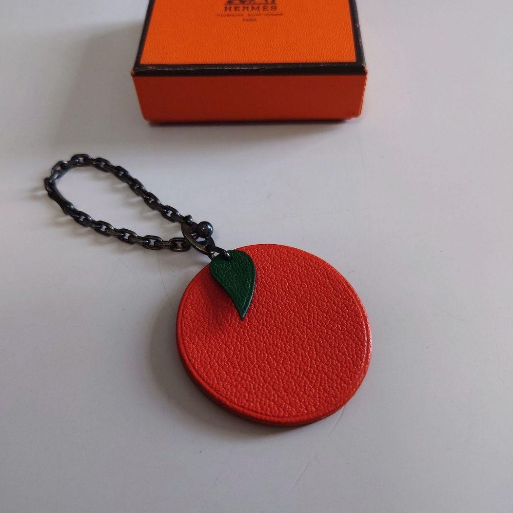 Hermes Orange Motif Charm Keychain in Vibrant Pop Color  