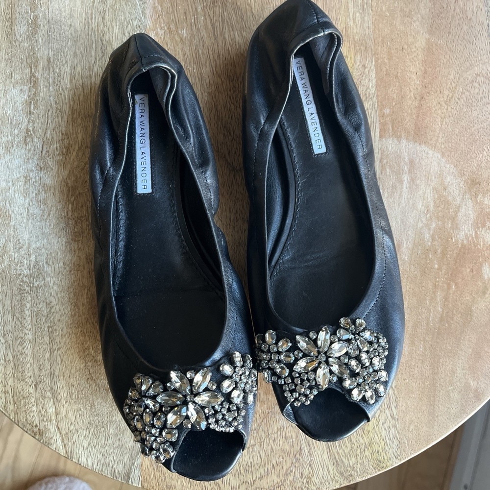 Vera Wang Lavender Peep Toe  Lanelle Plum LE Ballet Flats Leather, Sz 9.5 M