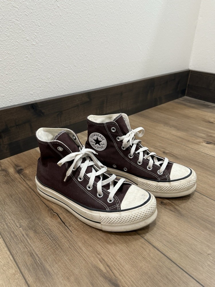 Converse Women’s Size 8 Chuck 70 High Sneaker Platform Dark Root Brown Egret