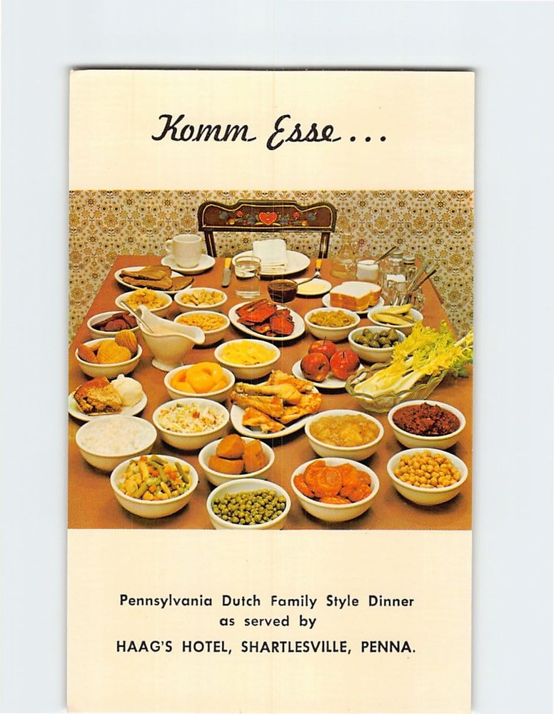 Postcard Pennsylvania Dutch Family Style Dinner Haag's Hotel Shartlesville USA