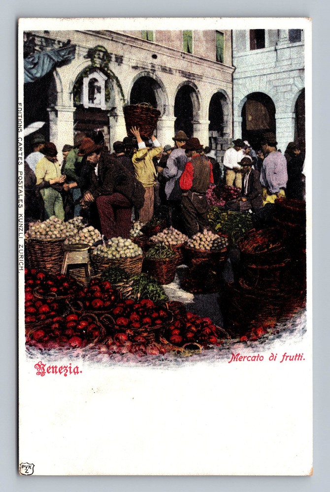 Italy- Venice Fruit Market Vendors Souvenir Postal Old Card PC Vintage Postcard