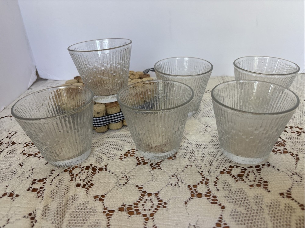 6-Vintage JEANNETTE GLASS COMPANY FINLANDIA TREE BARK TEXTURE GLASSES Clear  MCM
